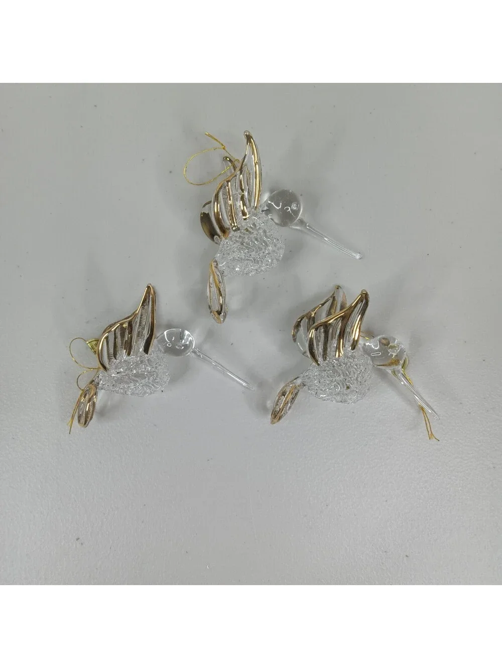 Hummingbird Vintage Ornaments Set of 9 Blown Glass with Gold Trim Item 20888